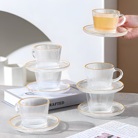 Glass Cups & Plate Set 6 Pcs